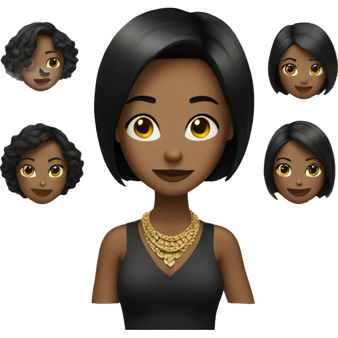Woman wearing gold necklaces with black bob emoji