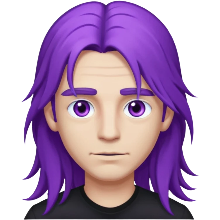 A man with long purple hair and nice long eyelashes with light purple eyes and a black shirt on emoji