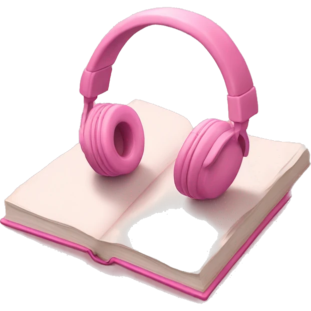 Pink headphones laying flat on a light pink CLOSED book emoji