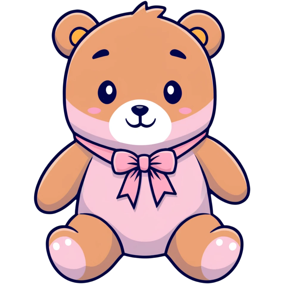 Stuffed teddy bear with light pink ribbon tied in a bow around its neck emoji