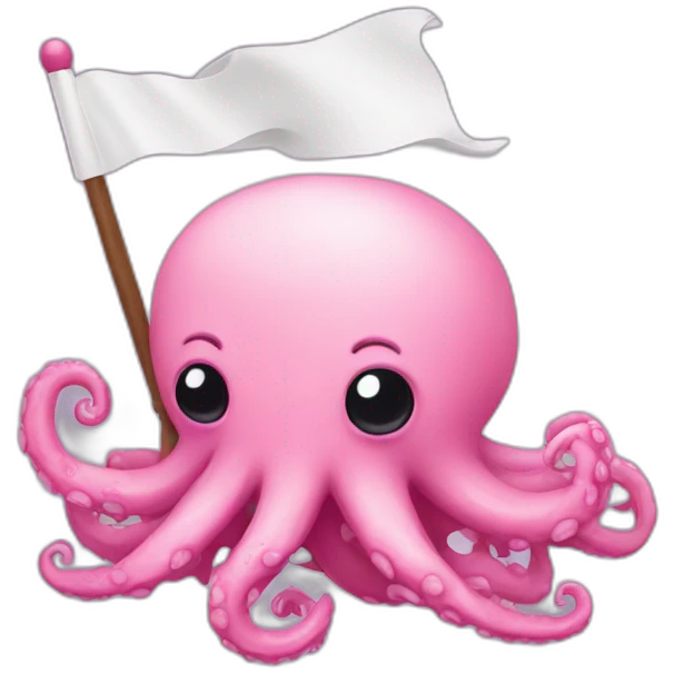 cute pink kraken with adorable face  holding a white flag emoji