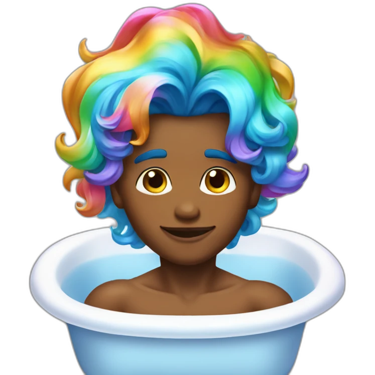posh-muscle-boy-with-pearl-necklace-and-rainbow-unicorn-hair-in-golden-bathtub emoji