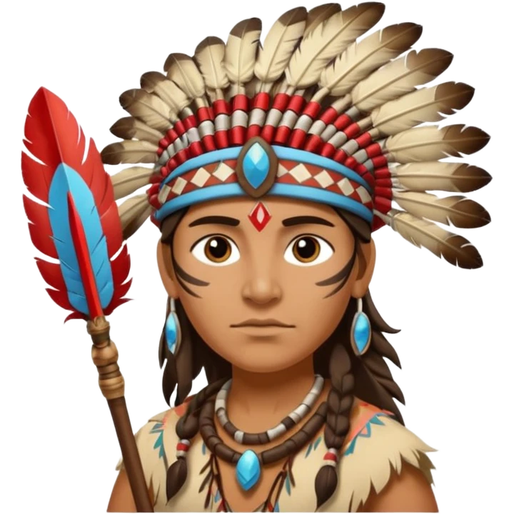Native American with spear in hand wearing traditional headwear with feathers emoji