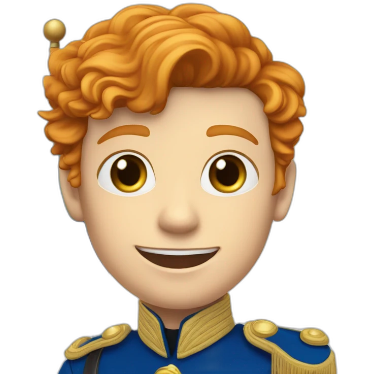 A male ginger of 15yo in royal uniform waving a tricolour flag, with purle on top, white in the middle and blue underneath it. emoji