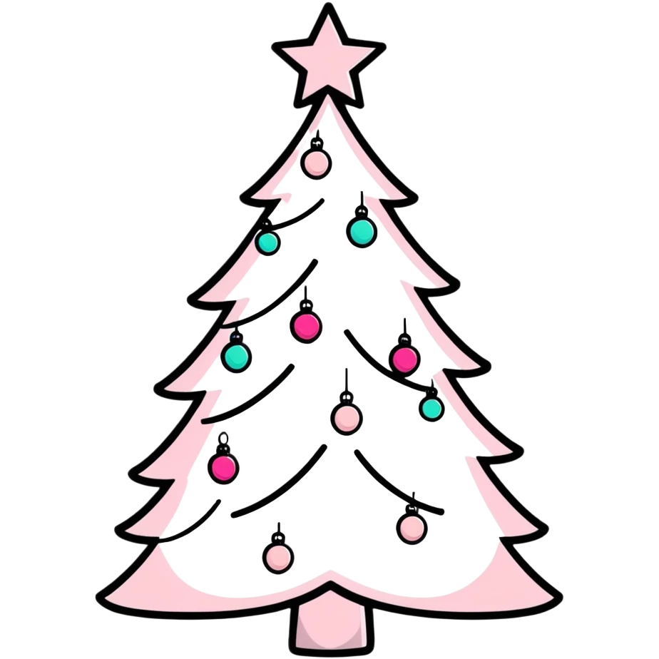 white Christmas tree with pink ornaments emoji