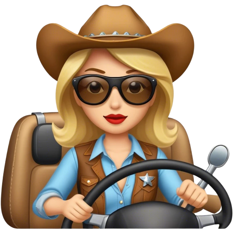 Cowgirl wearing sunglasses driving emoji