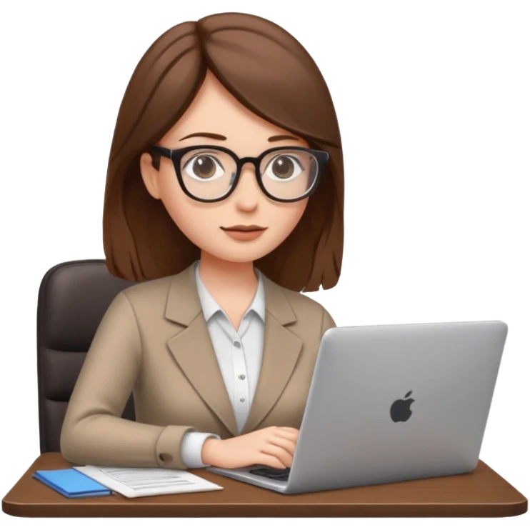 A brown hair, white skin woman scrolling, with a laptop open to a work document emoji
