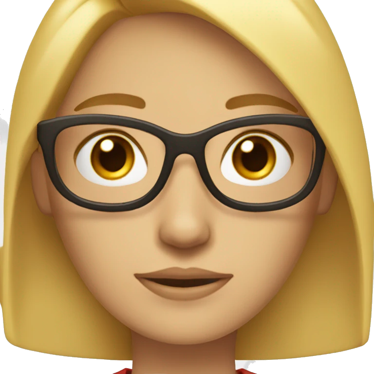 mujer, cabello rubio y lentes y chompa rojo emoji