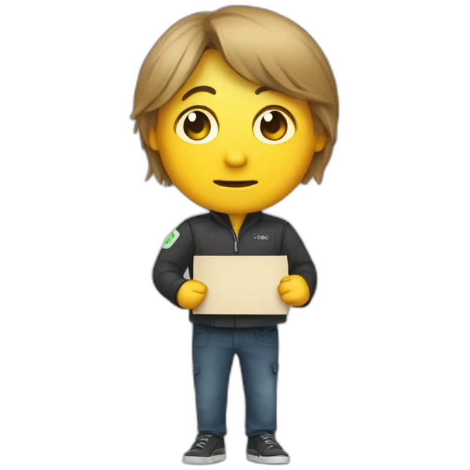 botter holding a sign with the word bye emoji