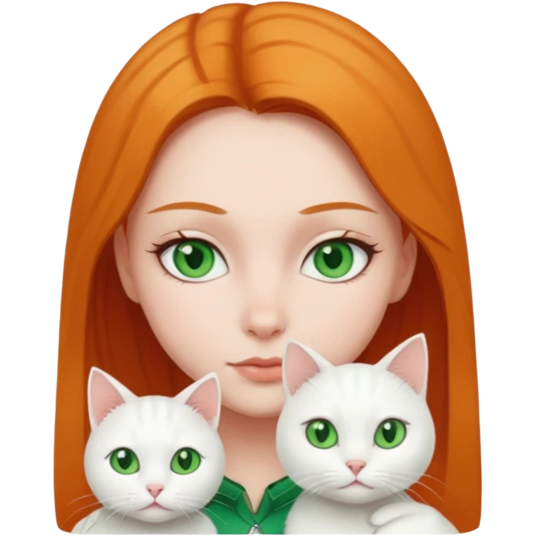 Girl with green eyes with white cat emoji