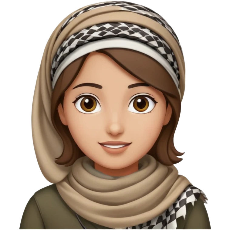 Palestinian girl waving wearing a keffiyeh headband with friendly face, plain background emoji