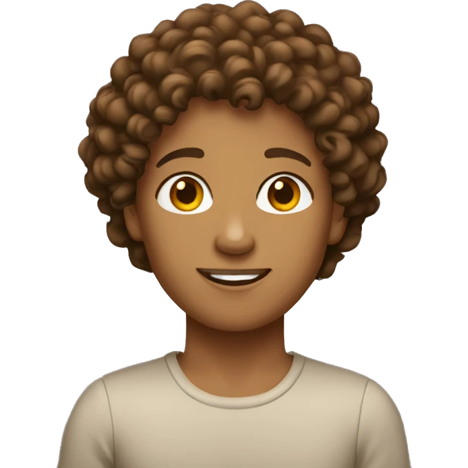 person with brown short curly hair tan emoji