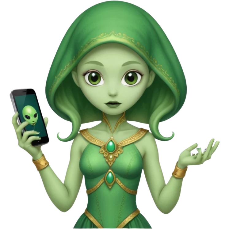 alien with persion crawl custome dress and smartphone emoji