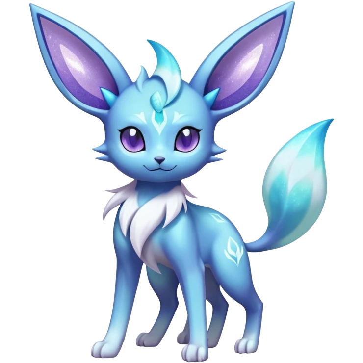 Shiny Cool Sparkly Cute Ethereal Espeon-Glaceon-Fakemon-hybrid-fusion- full body emoji