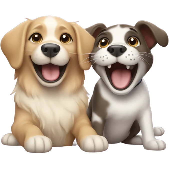 happy dog and happy cat playing around emoji