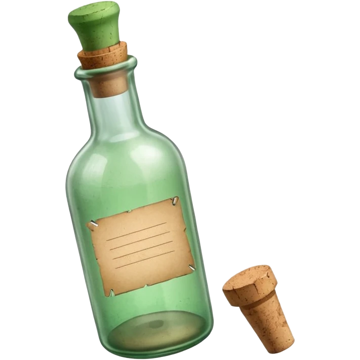 glass bottle with a paper message inside like in movie green old  emoji