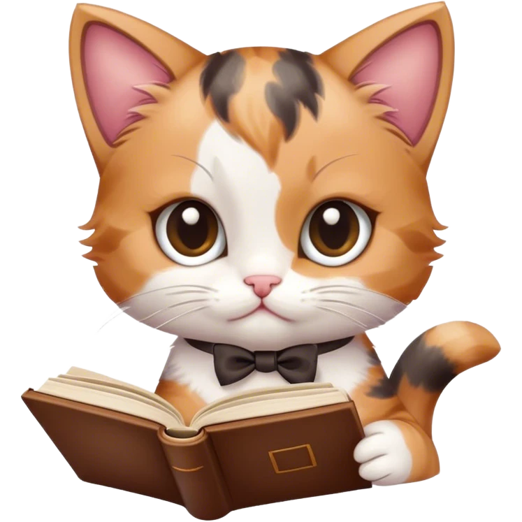 a cute kitten with a bow reading a book emoji