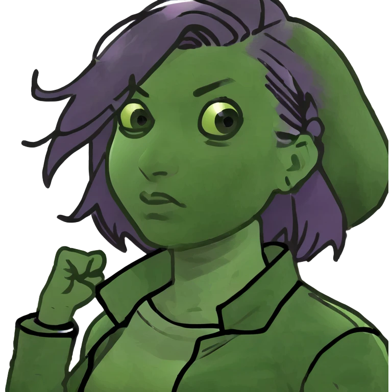 Man with stylish green jacket and purple hair, strong pose, bold expression, modern clothing style emoji
