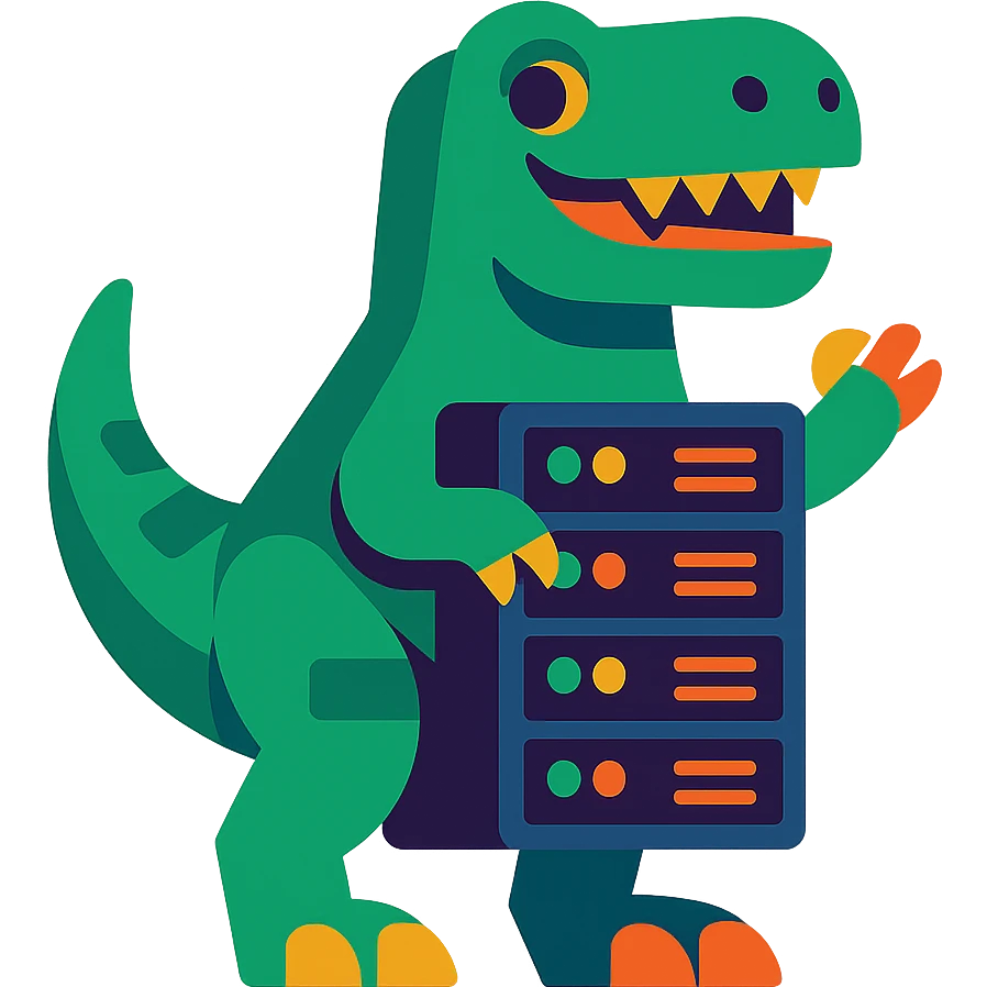 playful and modern T-Rex dinosaur as a server computer emoji