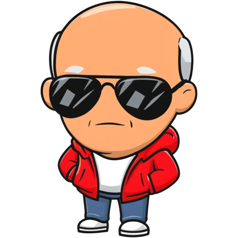 middle-aged 50-year-old man with slight wrinkles, aviator sunglasses, wearing a red hoodie emoji