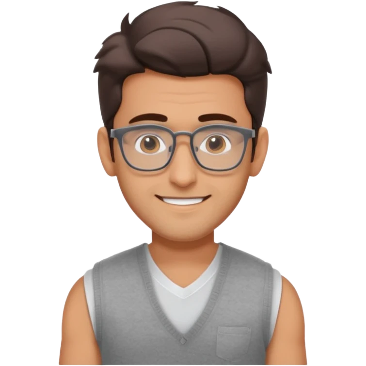 generate a pretty bratz emoji 
Make her look like hrithik roshan wearing white tee with a grey v neck sleeveless weater vest over it. wearing rectangle spectacles

he should look exactly  like hrithik roshan. smiling autistic emoji