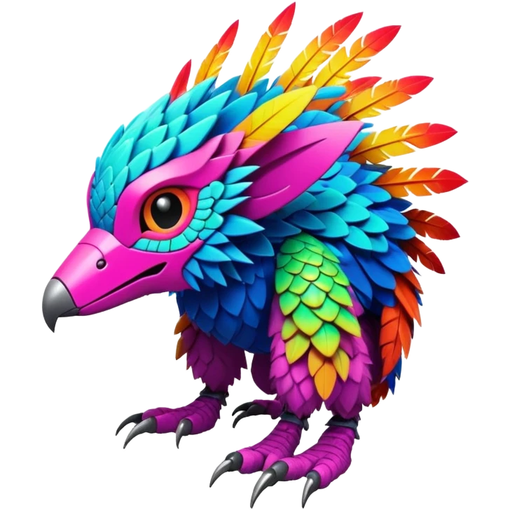 Tropical futuristic lush warm-colored modern colorful neon-colored cyber-Fakémon-Digimon-Trico-creature emoji