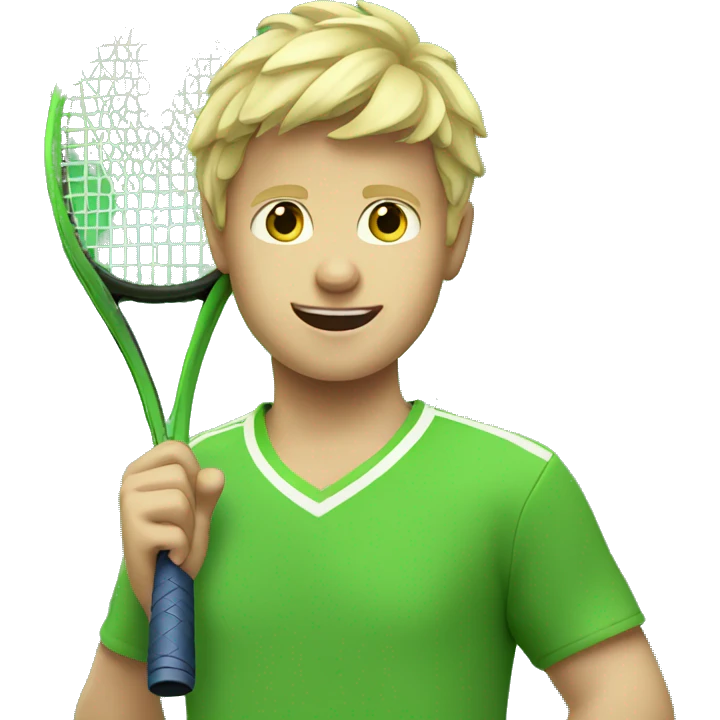 Blonde boy playing tennis with green shirt emoji