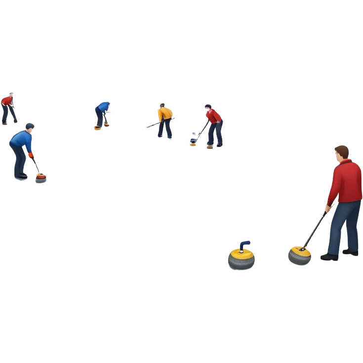 An icon showing a curling match on an indoor ice stadium, with a polished curling stone gliding toward the target and players sweeping. Spectators watch from stands, and flags hang above the rink. Transparent background highlights strategy and focus in the sport of curling. emoji