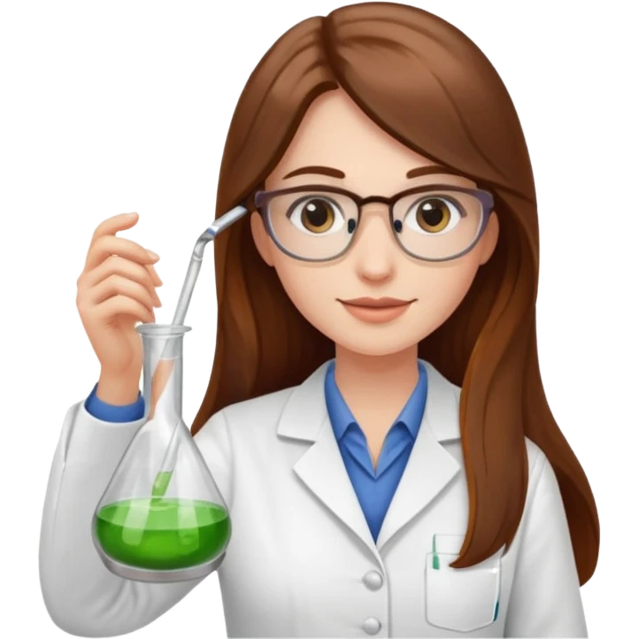 Crie emojis de uma mulher de cabelos longos castanhos farmacêutica mexendo com becker emoji