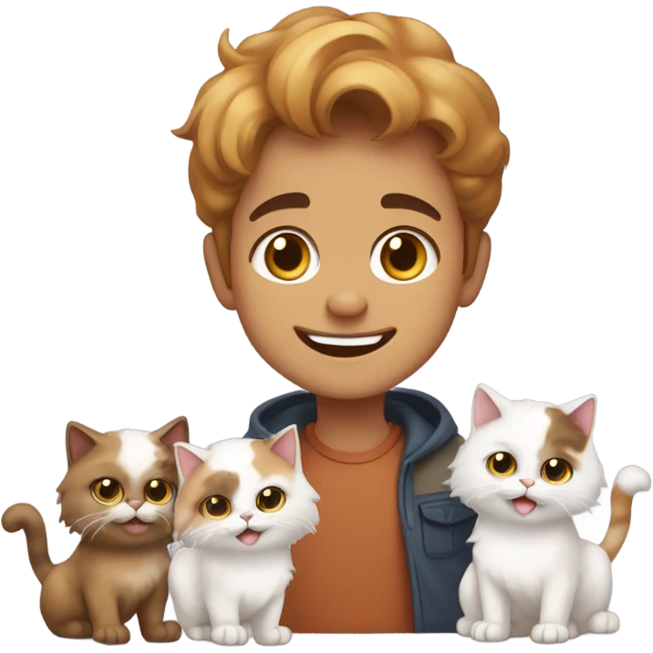 happy boy with calico persian cats emoji