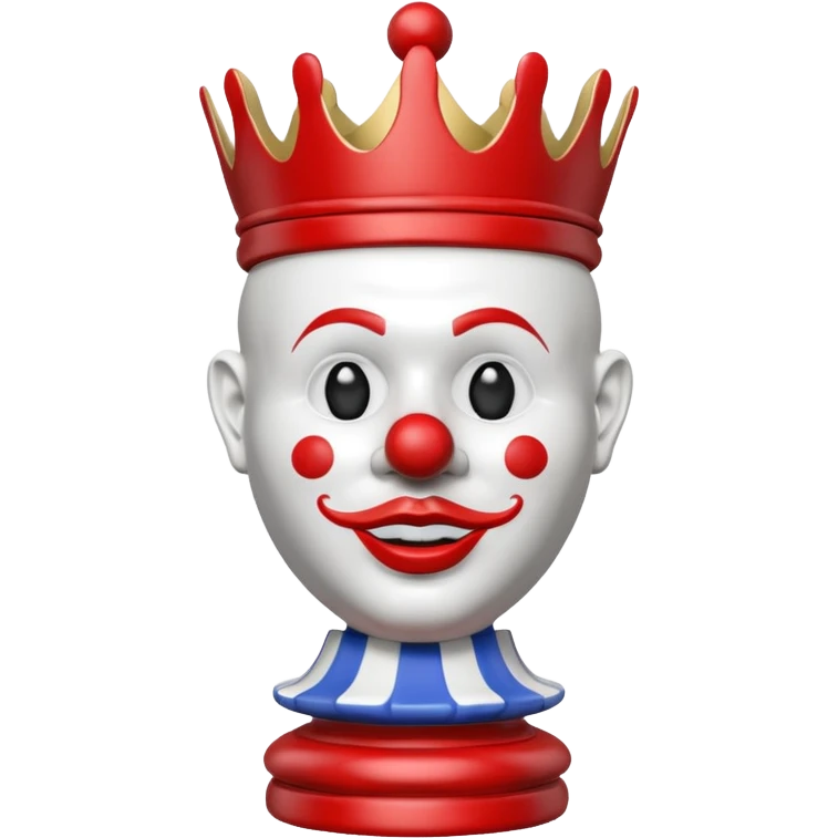 3D chess king piece with a clown head, all white emoji