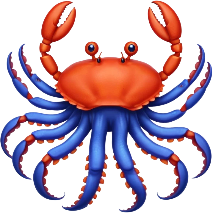 a red crab with two claws and a blue octopus are friends emoji