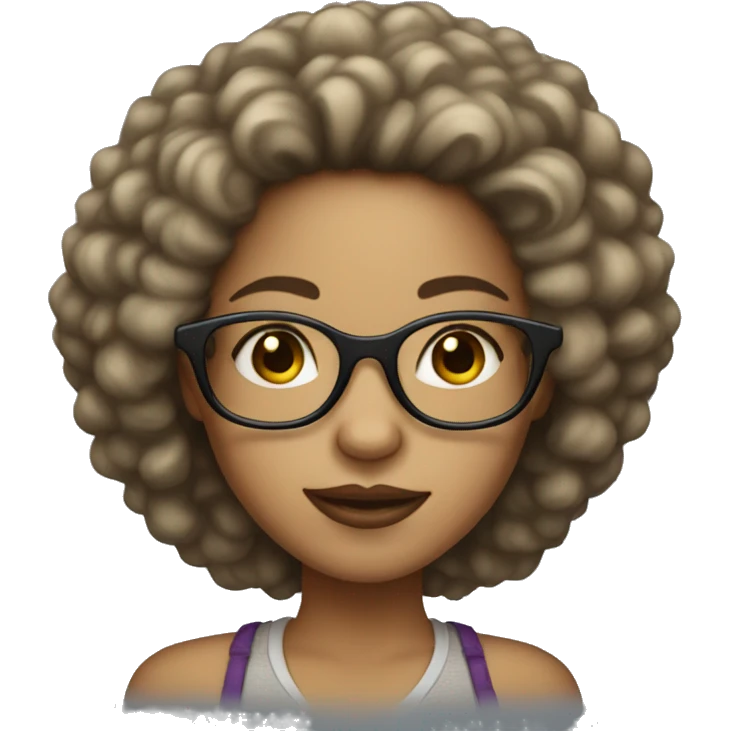 light-skin girl with glasses big hair emoji