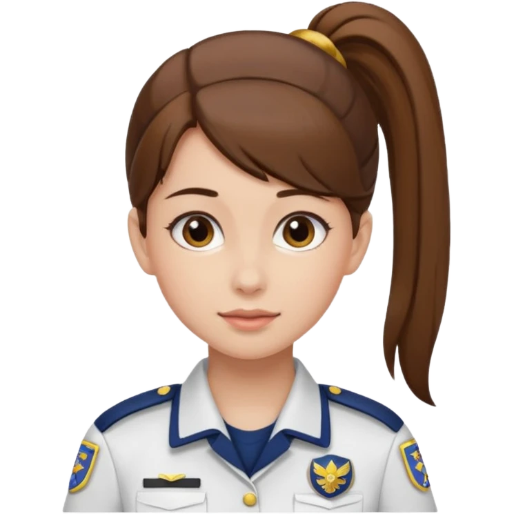 Young Female: ponytail brown haiir, wearing uniform, white skin emoji