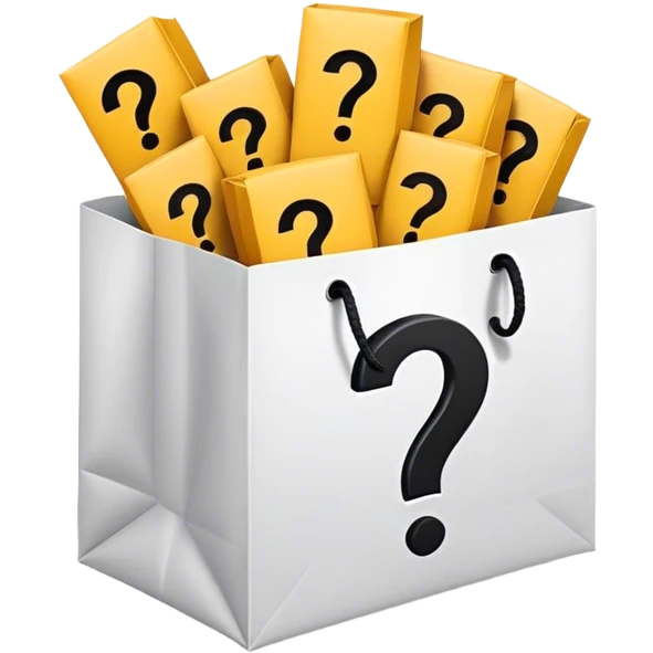 black goodiebag with questions mark boxes stuffed in it  emoji