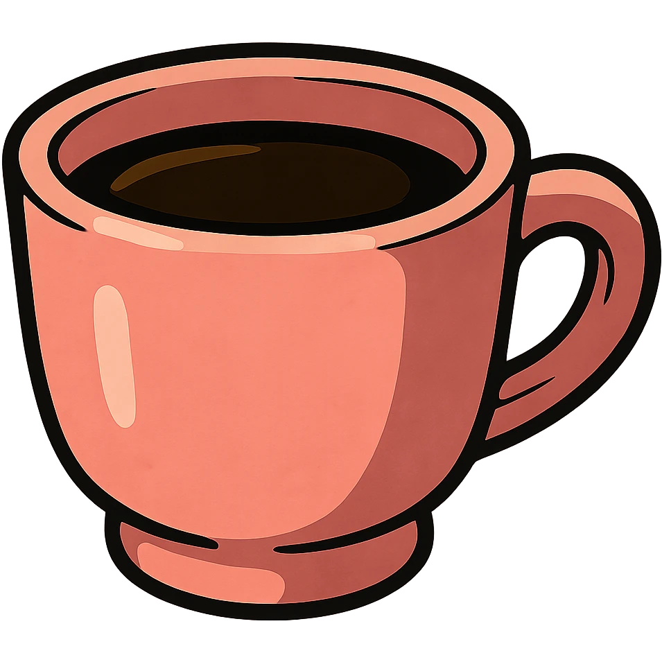 bold ghibli style icon of a pink coffee cup emoji
