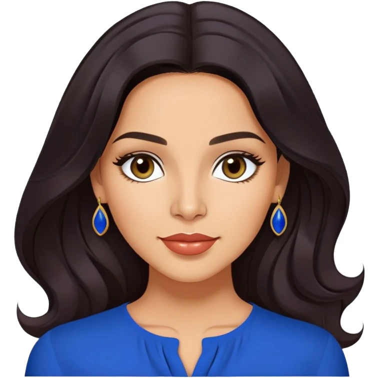 Lynette Torres, Puerto Rican actress with olive-tan complexion, beautiful facial features, bright expressive eyes, defined cheekbones, full lips with warm smile, long flowing dark hair, wearing a stylish blue blouse emoji