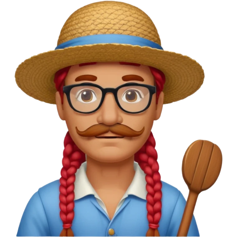 venice gondolier with long red braided hair, iconic hat, normal glassess and mustache emoji