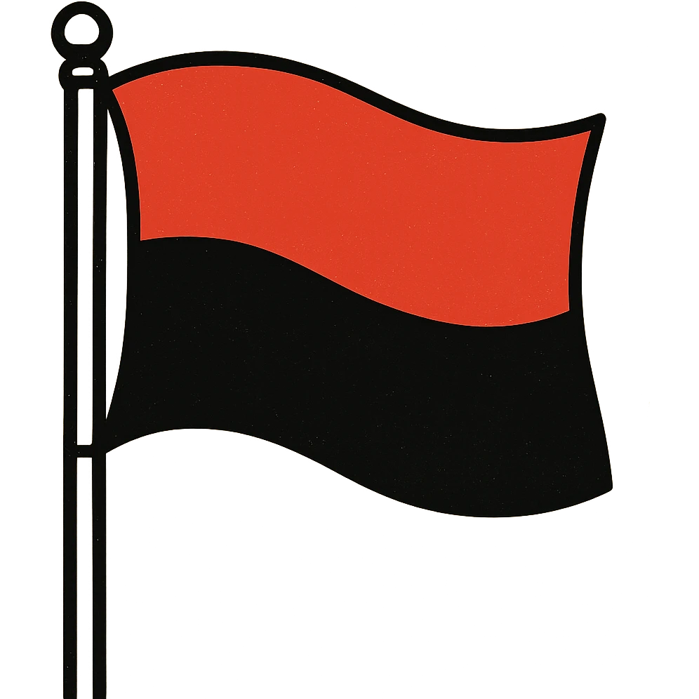A flag with a red top and black bottom with a diagonal split. emoji