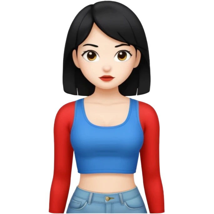 a black hair cute girl with white skin and Extreme Plung Crop Top. emoji