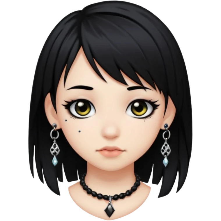 emo girl with black hair. piercings. side bangs. a black jewelry  emoji