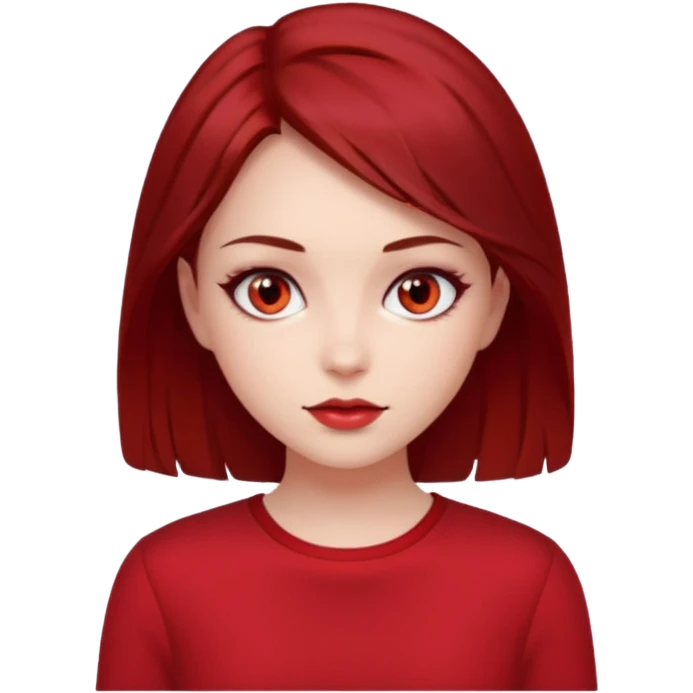 beautiful girl with dark red medium hair, red eyes and red clothes emoji