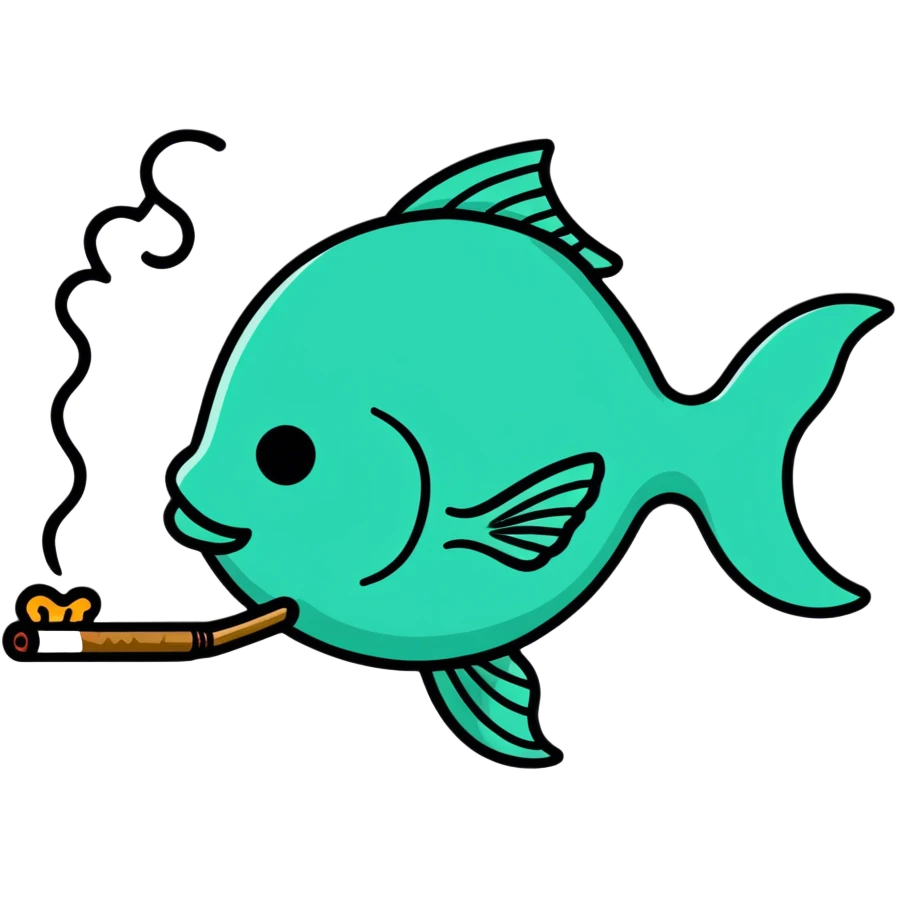 Stoned fish smoking a blunt with their fins emoji