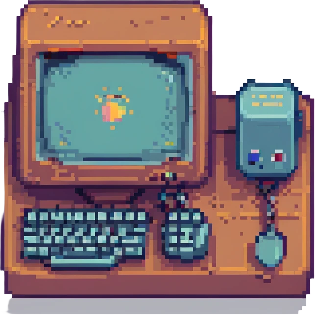 artificial intelligence, pixel art, retro computer, small details emoji