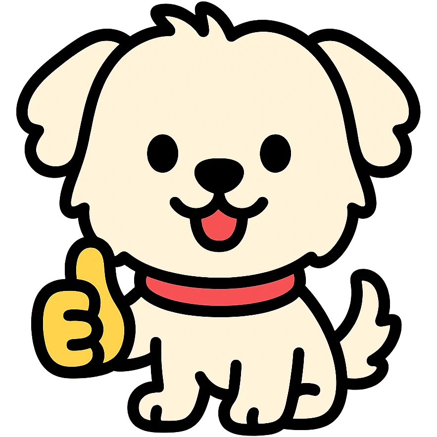 cartoon Maltese puppy giving a thumbs up, vibrant colors, outlined emoji