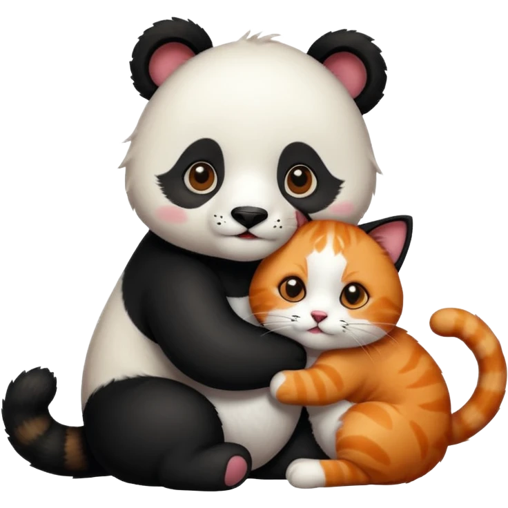 Panda hugging a calico cat with half its face ginger and the other half black emoji