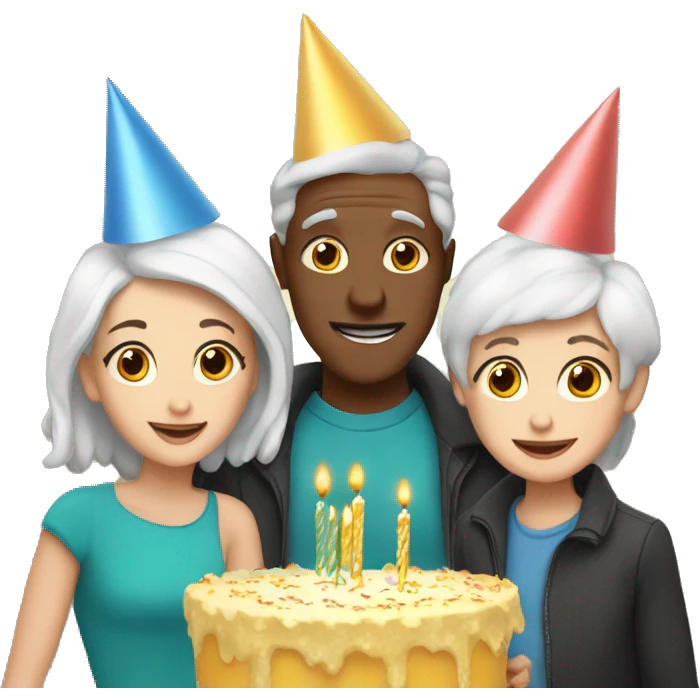 white family in birthday hats celebrate new year emoji