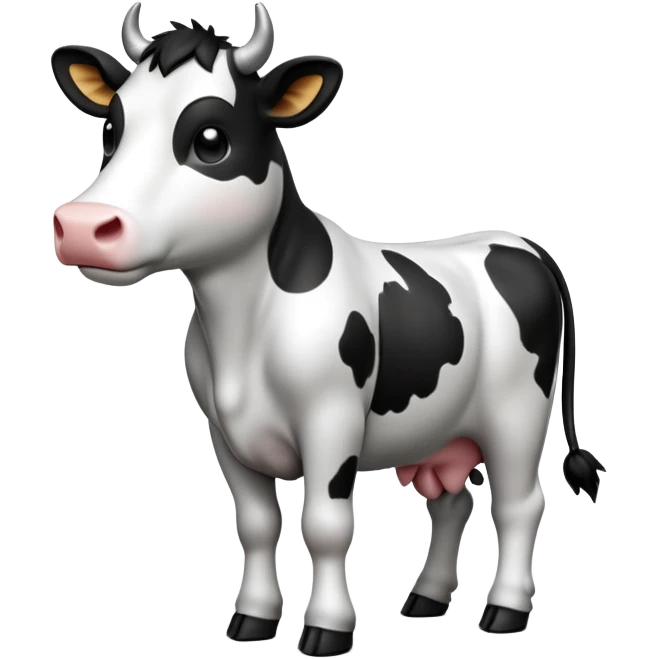 cinematic-[cow]-realistic-full-body-standing-emoji,-tail-flicking-lazily,-head-tilted-dramatically,-sleek-[black and white]-fur,-simplified-yet-realistic-focused-features,-highly-detailed,-glowing-with-an-almost-sarcastic-glow emoji