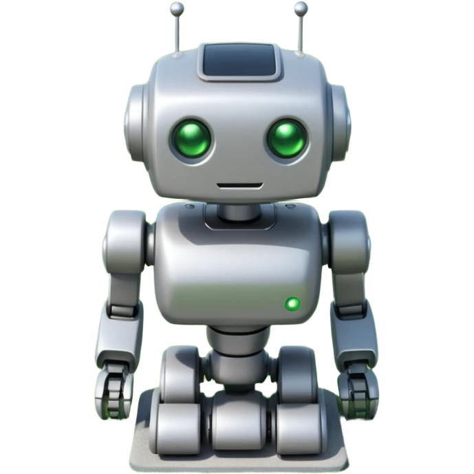 a small robot stands on a square playing field emoji