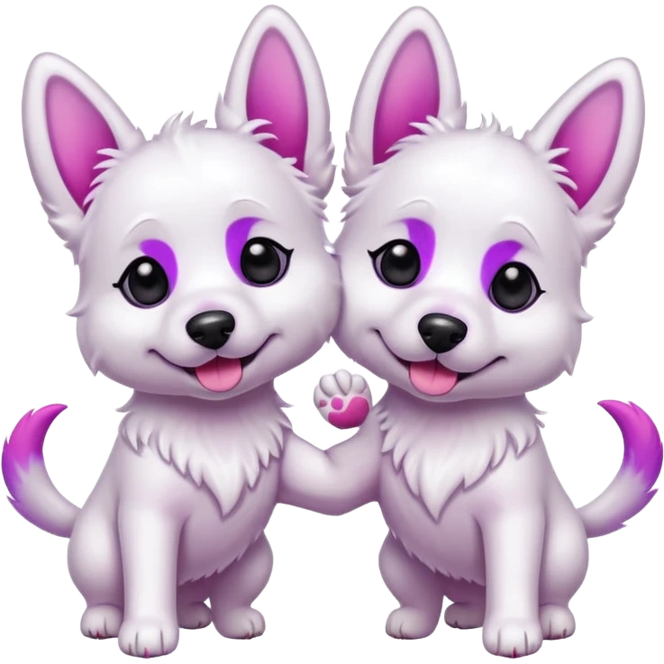two white dogs with pink and purple dyed ears and paws emoji